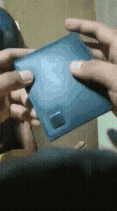Person Holding Blue Wallet With Fingerprint Scanner GIF