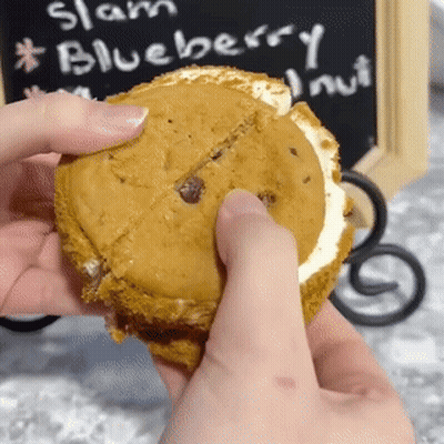 Person Holding Blueberry Nut Ice Cream Sandwich GIF