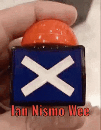 Person Holding Button With Cross And Ian Nismo Wee GIF