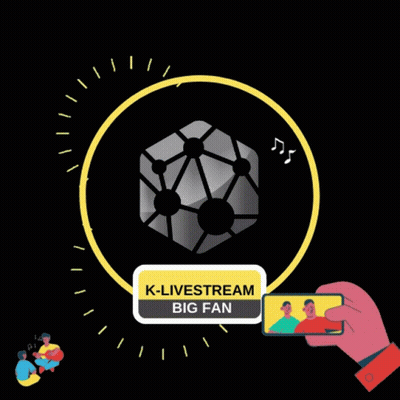 Person Holding Cell Phone In Front Of K-Livestream Fan Sign GIF