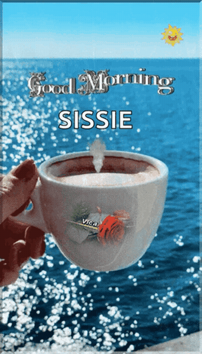 Person Holding Coffee By Ocean Good Morning Sissie GIF