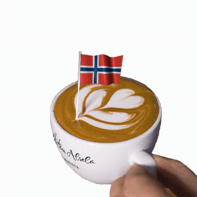 Person Holding Coffee With Norwegian Flag GIF