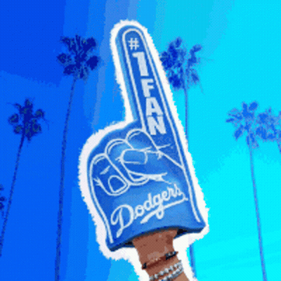 Person Holding Dodgers Foam Finger By Palm Trees GIF