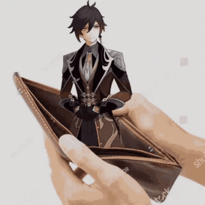 Person Holding Empty Wallet With Cartoon Character Inside GIF