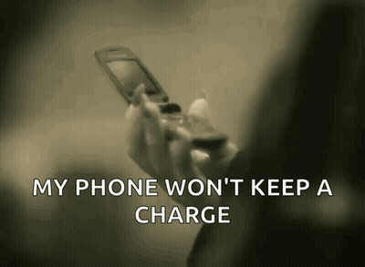 Person Holding Flip Phone Saying My Phone Won't Keep A Charge GIF