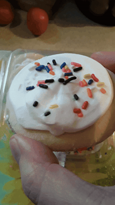 Person Holding Frosted Cookie With Sprinkles GIF