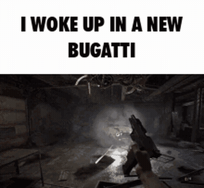 Person Holding Gun In Dark Room Saying I Woke Up In A New Bugatti GIF