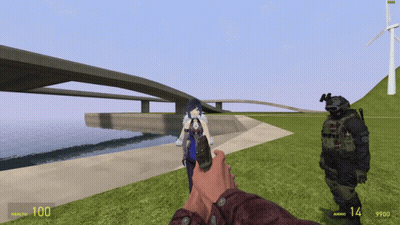 Person Holding Gun in Video Game With Number 100