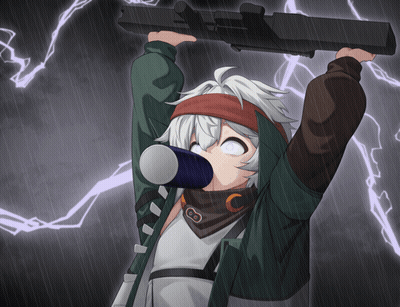 Person Holding Gun Overhead With Lightning GIF