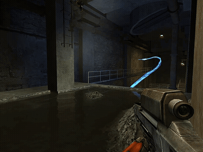 Person Holding Gun With Blue Light In Dark Room GIF