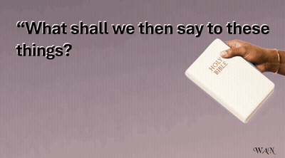 Person Holding Holy Bible With Romans 8:31 GIF