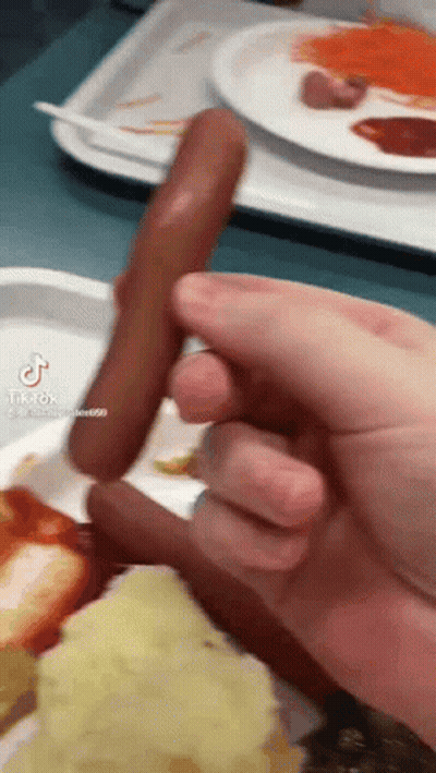 Person Holding Hot Dog In Front Of Food Tray GIF