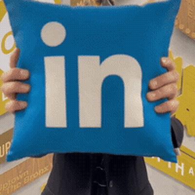 Person Holding LinkedIn Pillow GIF