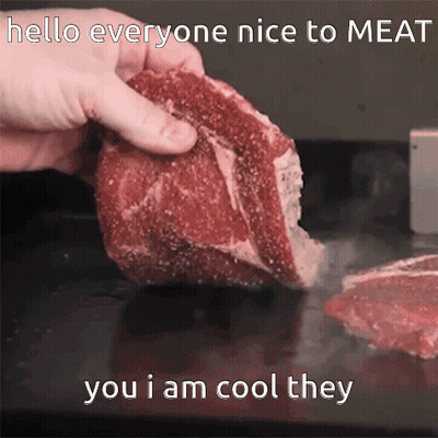 Person Holding Meat Saying Hello Nice To Meat You GIF