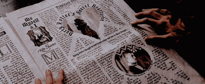 Person Holding Newspaper Saying Potter's Secret Heartache GIF