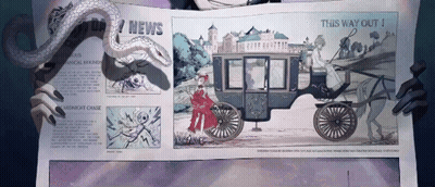 Person Holding Newspaper With Horse Drawn Carriage GIF