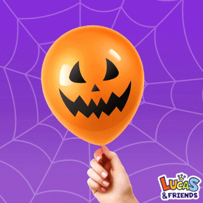 Person Holding Orange Balloon With Face GIF