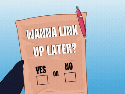 Person Holding Paper Saying Wanna Link Up Later GIF