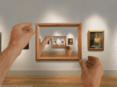 Person Holding Picture Frame At Museum Remixthemuseum.com GIF