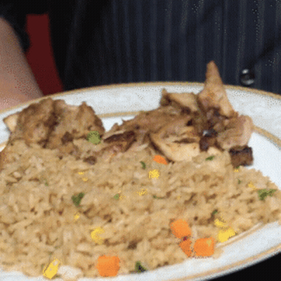 Person Holding Plate Of Rice And Meat GIF