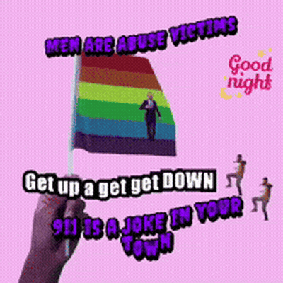 Person Holding Rainbow Flag Saying Men Are Abuse Victims GIF