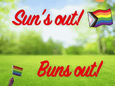 Person Holding Rainbow Flag Sun's Out Buns Out GIF