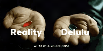 Person Holding Red And Black Pills Reality And Delulu GIF