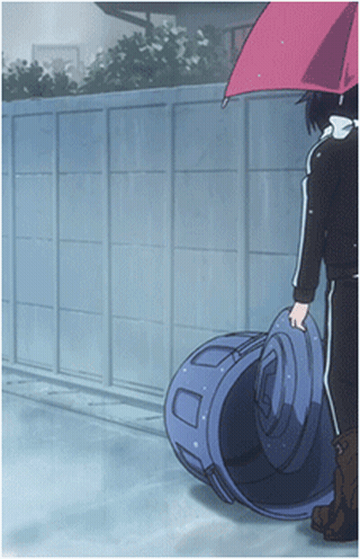 Person Holding Red Umbrella And Blue Trash Can GIF