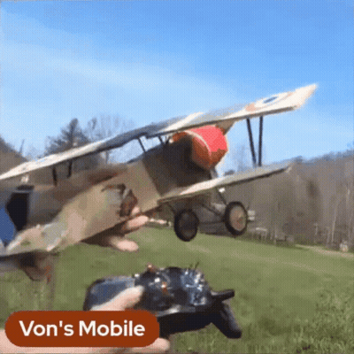 Person Holding Remote With Model Airplane Saying Von's Mobile GIF