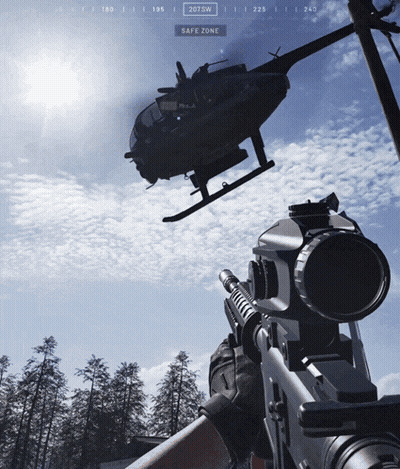 Person Holding Rifle With Helicopter And Safe Zone Button GIF