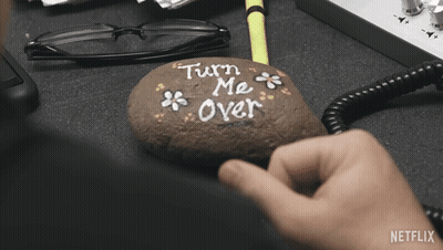 Person Holding Rock Saying Turn Me Over GIF
