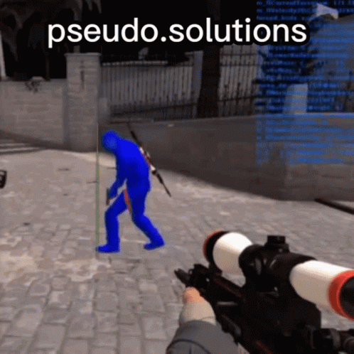Person Holding Sniper Rifle With Pseudo.Solutions Text GIF