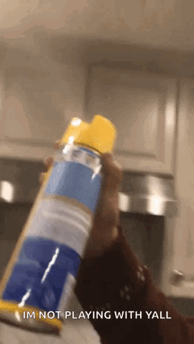 Person Holding Spray Bottle Saying Im Not Playing GIF