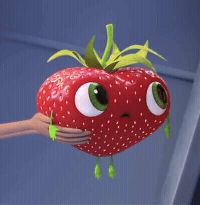 Person Holding Strawberry With Big Eyes GIF