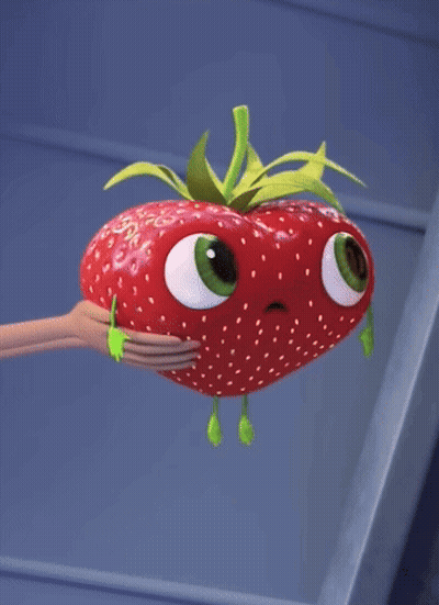 Person Holding Strawberry With Green Eyes GIF
