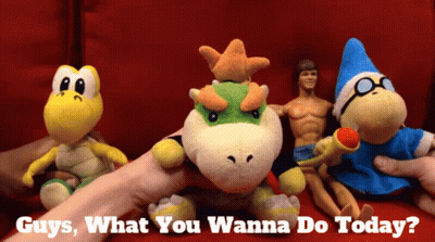 Person Holding Stuffed Animal In Front Of Pizza Party Sign GIF