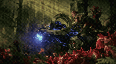 Person Holding Sword In Dark Forest GIF