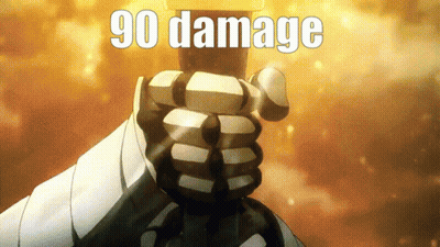 Person Holding Sword Saying 90 Damage GIF