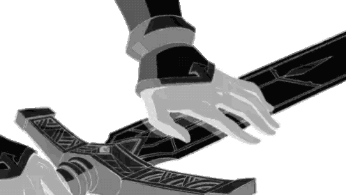 Person Holding Sword With Letter A Sticker