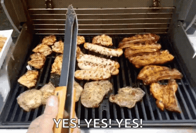 Person Holding Tongs Over Grill Says Yes GIF