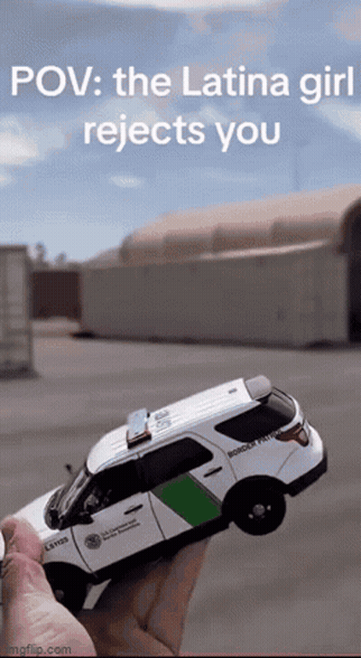 Person Holding Toy Police Car Saying Border Patrol GIF