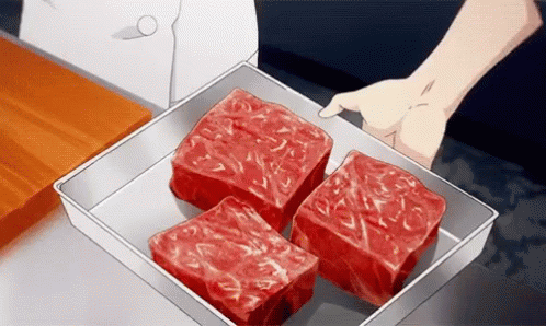 Person Holding Tray Of Raw Steaks GIF