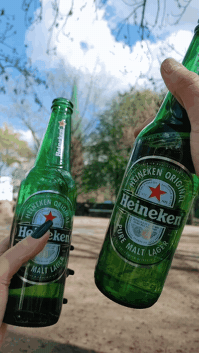 Person Holding Two Heineken Bottles GIF