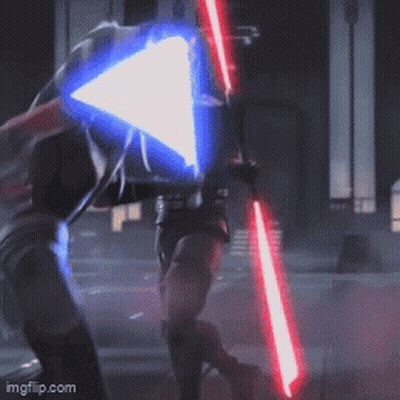 Person Holding Two Lightsabers GIF