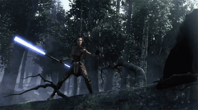 Person Holding Two Lightsabers In Woods GIF