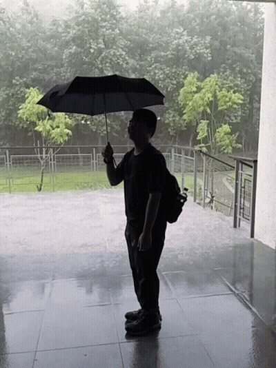 Person Holding Umbrella In Rain GIF