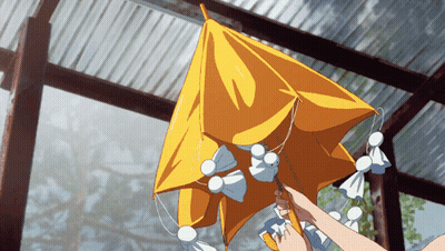 Person Holding Yellow Umbrella With White Bows GIF
