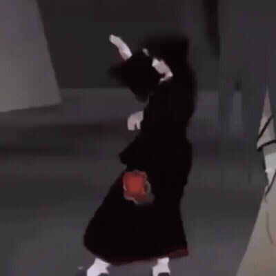 Person In Black Coat Dancing In Dark Room Video Game GIF