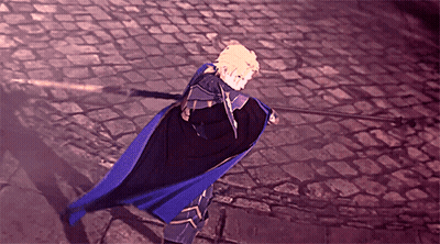 Person In Blue Cape Holding Sword GIF