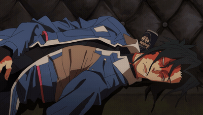 Person In Blue Jacket With Red Paint On Face GIF